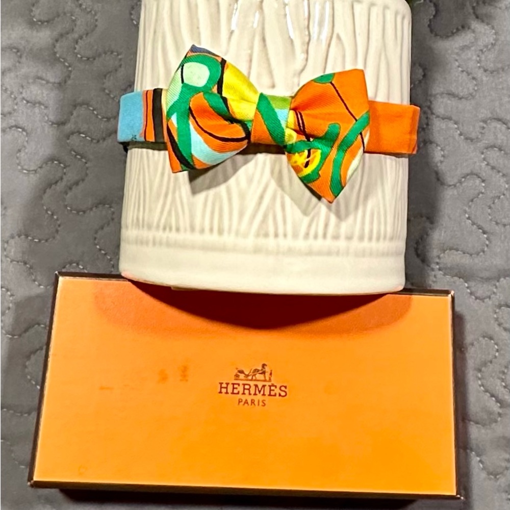 Adjustable Hermes silk bow tie can be worn as a choker, multi-colored.